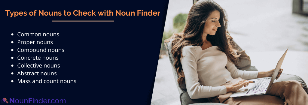 types of nound to check with noun finder from text